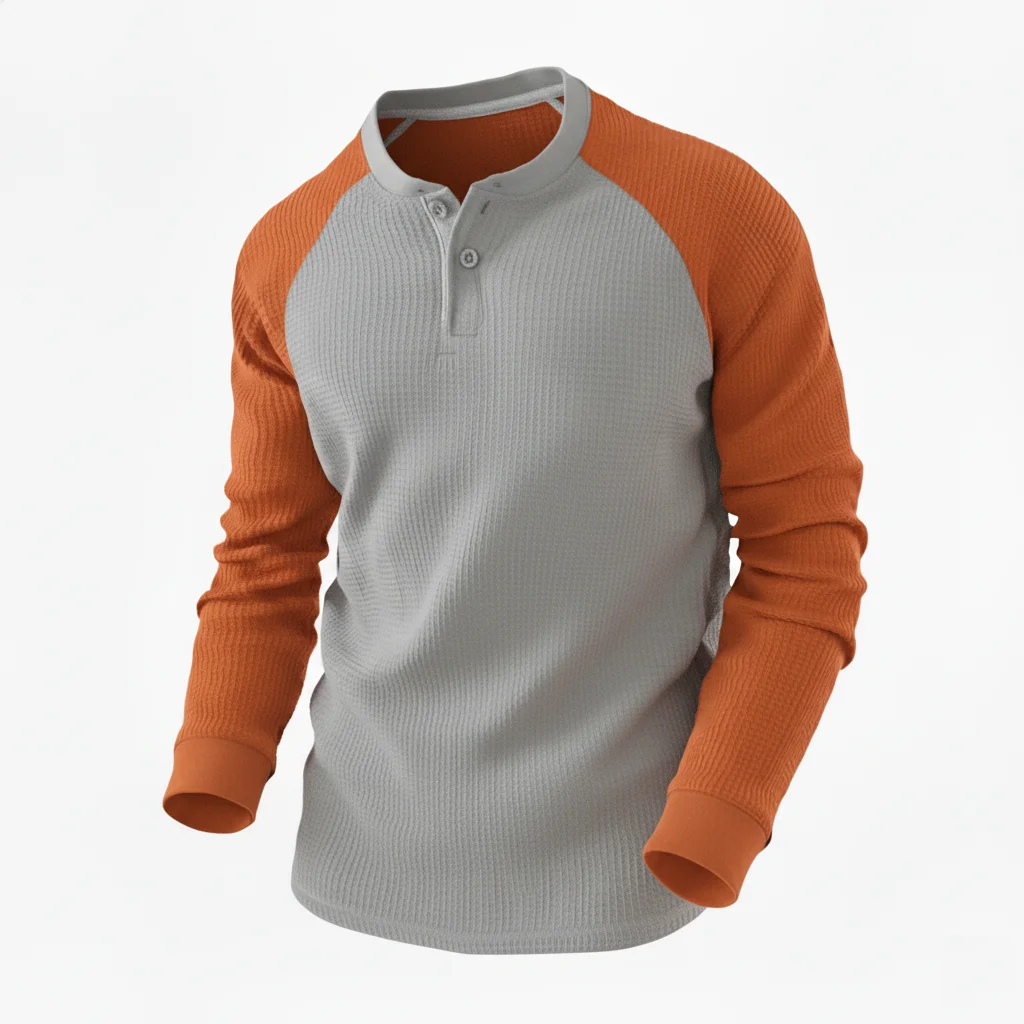 Thermal Waffle Knit Henley Shirt – Color Block Design | Manufacturer for USA